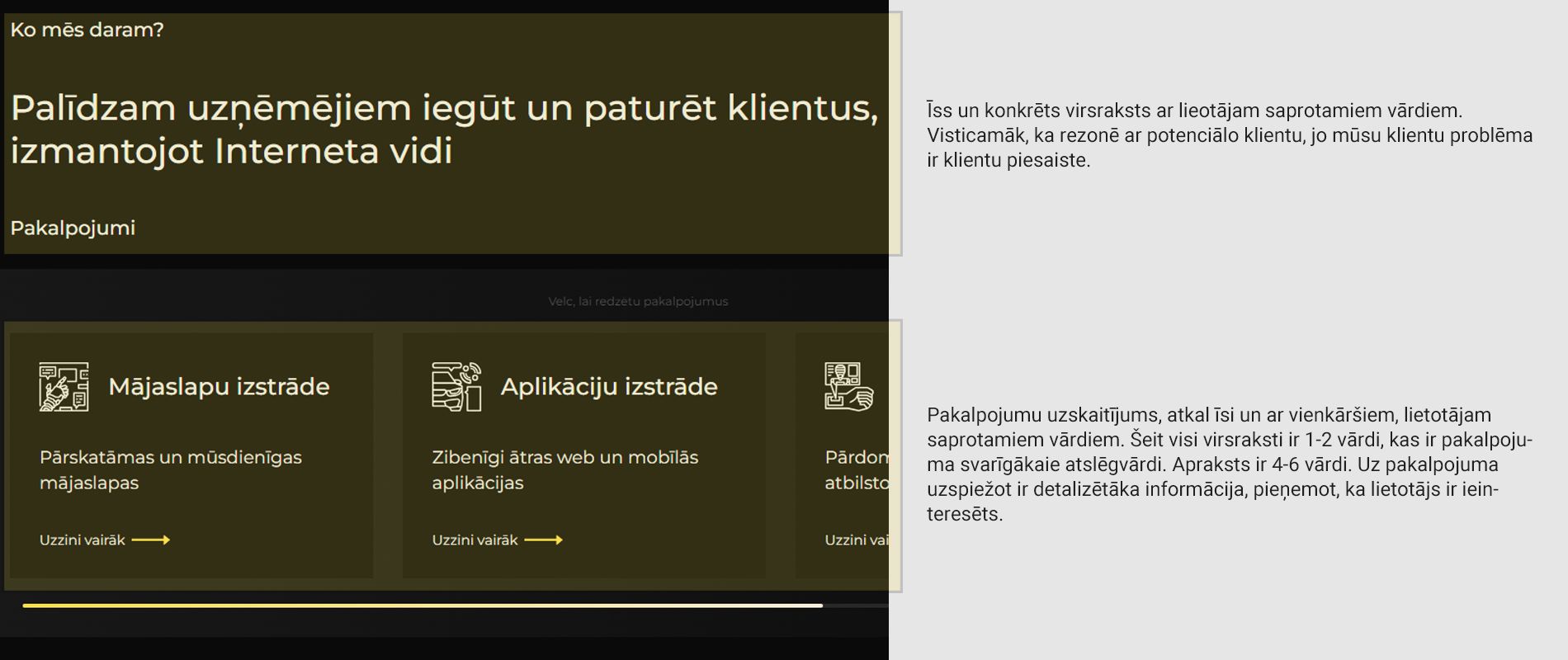 Pareizas satura izveides piemers